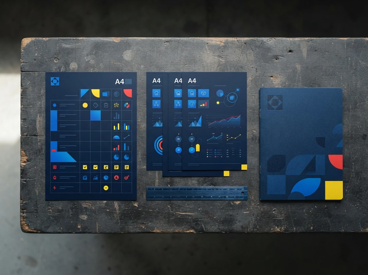 A printed supplier scorecard beside spec sheets and evidence folders, showing what to include – scorecard design
