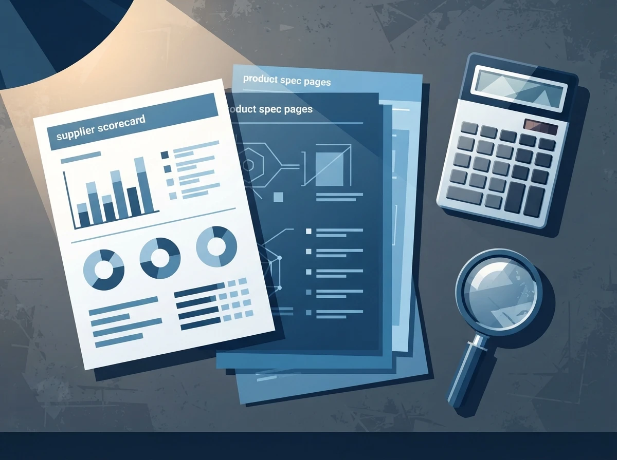 A printed supplier scorecard with tools for checking evidence-based criteria – supplier evaluation