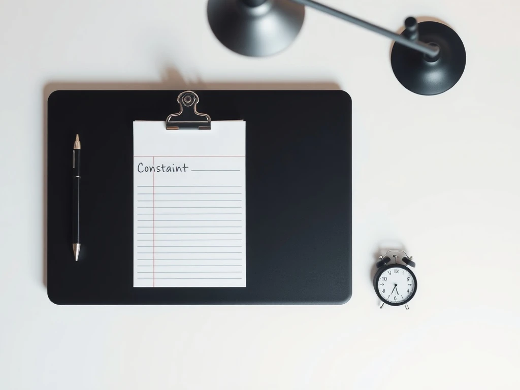 A notepad of constraints beside clipped documents — showing how to keep key rules inside the working set – context limits